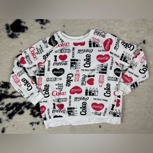 Coca Cola Women’s White Red and Black Crewneck Logo Sweater Size Medium